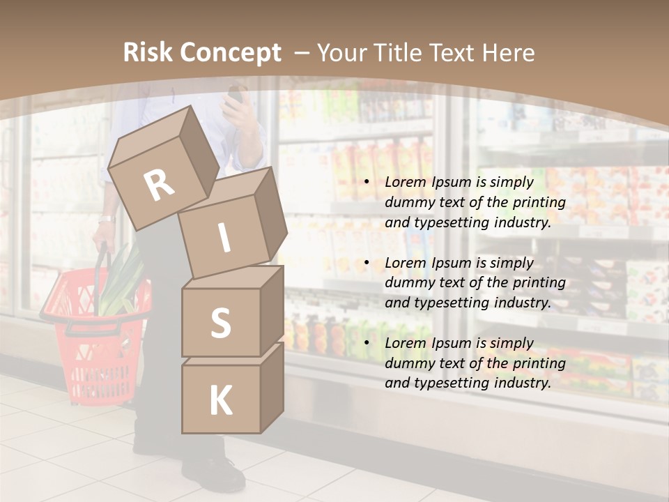 A Man Standing In Front Of A Refrigerator Holding A Shopping Bag PowerPoint Template