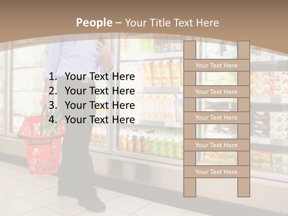A Man Standing In Front Of A Refrigerator Holding A Shopping Bag PowerPoint Template