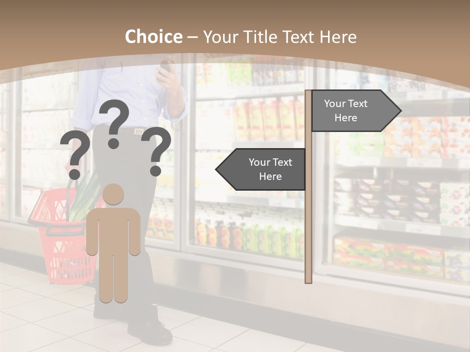 A Man Standing In Front Of A Refrigerator Holding A Shopping Bag PowerPoint Template