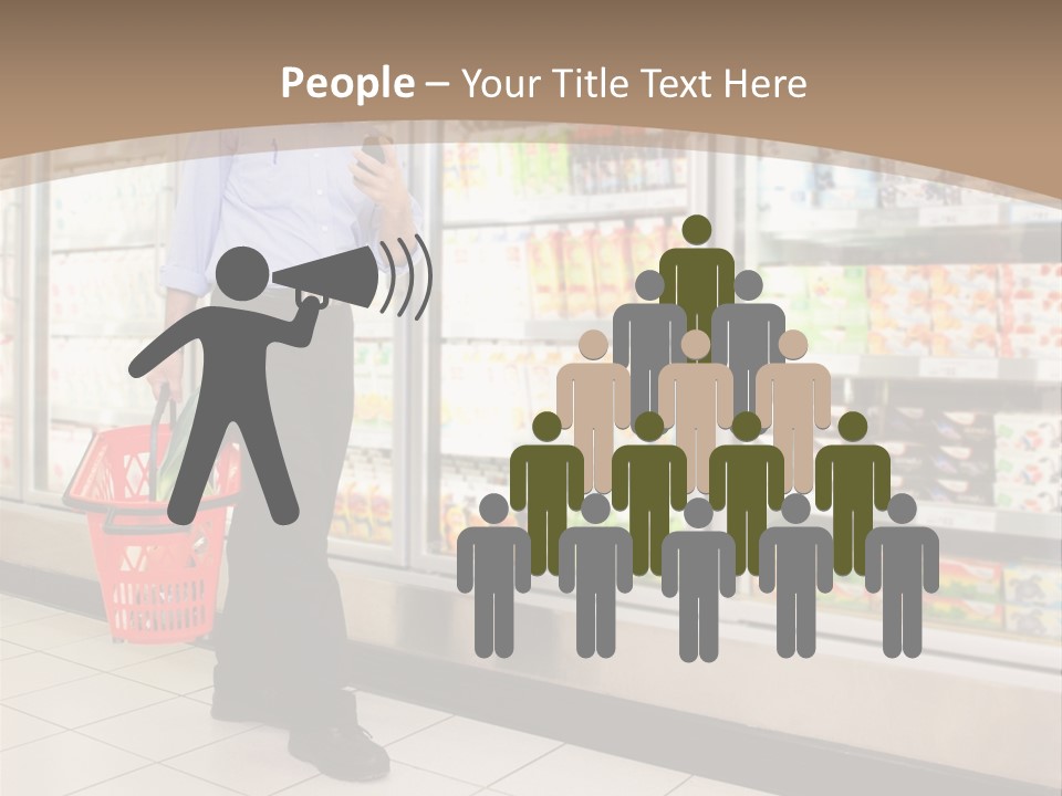 A Man Standing In Front Of A Refrigerator Holding A Shopping Bag PowerPoint Template