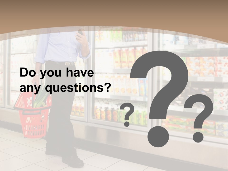 A Man Standing In Front Of A Refrigerator Holding A Shopping Bag PowerPoint Template