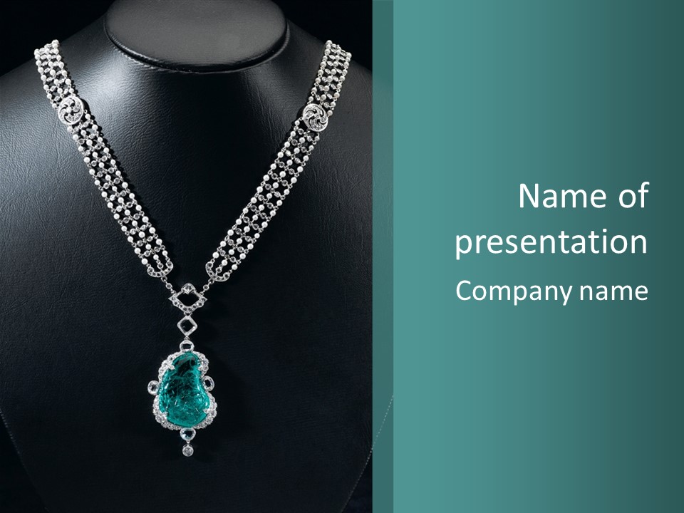A Necklace On A Mannequin With A Green Stone PowerPoint Template