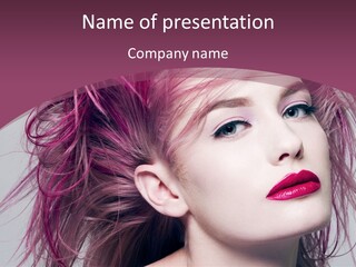 A Woman With Pink Hair And Red Lipstick PowerPoint Template