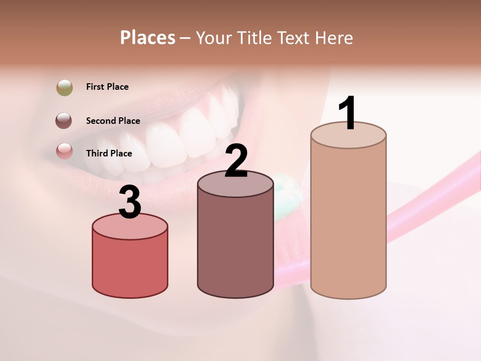A Woman Brushing Her Teeth With A Pink Toothbrush PowerPoint Template