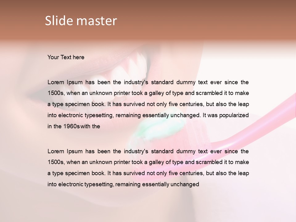 A Woman Brushing Her Teeth With A Pink Toothbrush PowerPoint Template