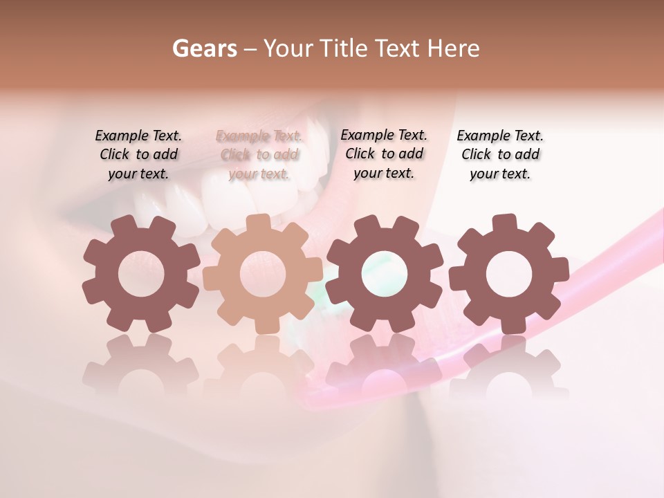 A Woman Brushing Her Teeth With A Pink Toothbrush PowerPoint Template