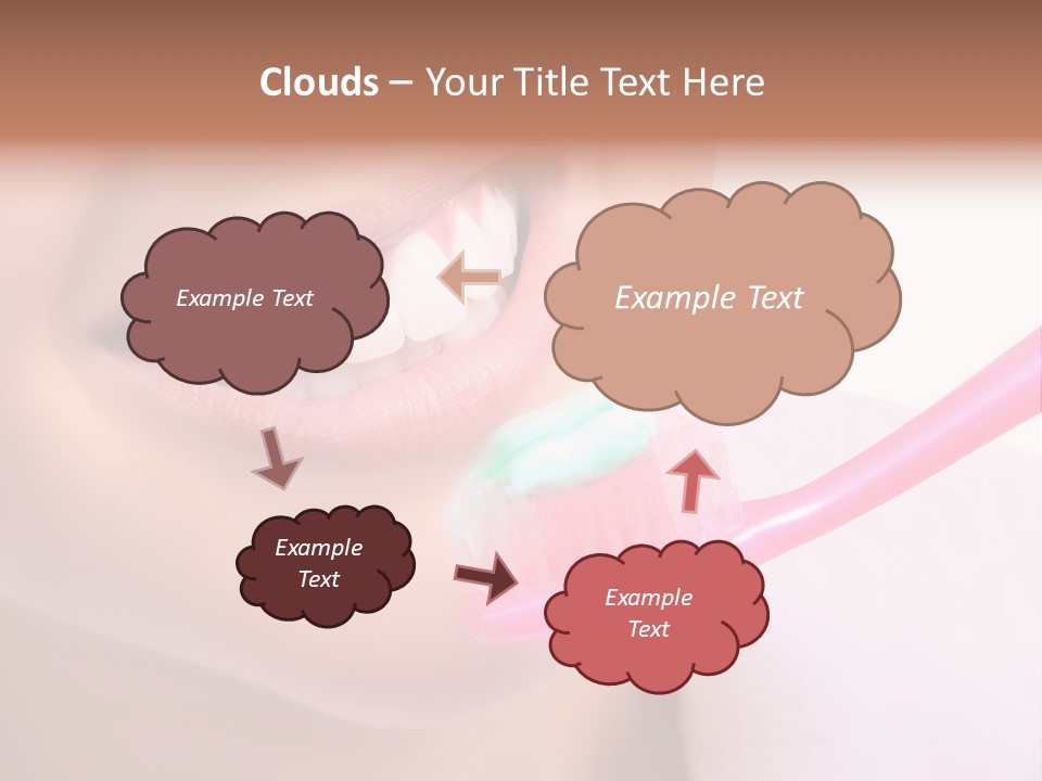 A Woman Brushing Her Teeth With A Pink Toothbrush PowerPoint Template