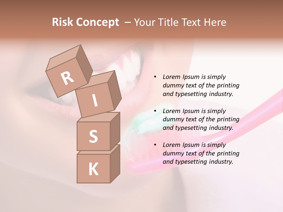 A Woman Brushing Her Teeth With A Pink Toothbrush PowerPoint Template