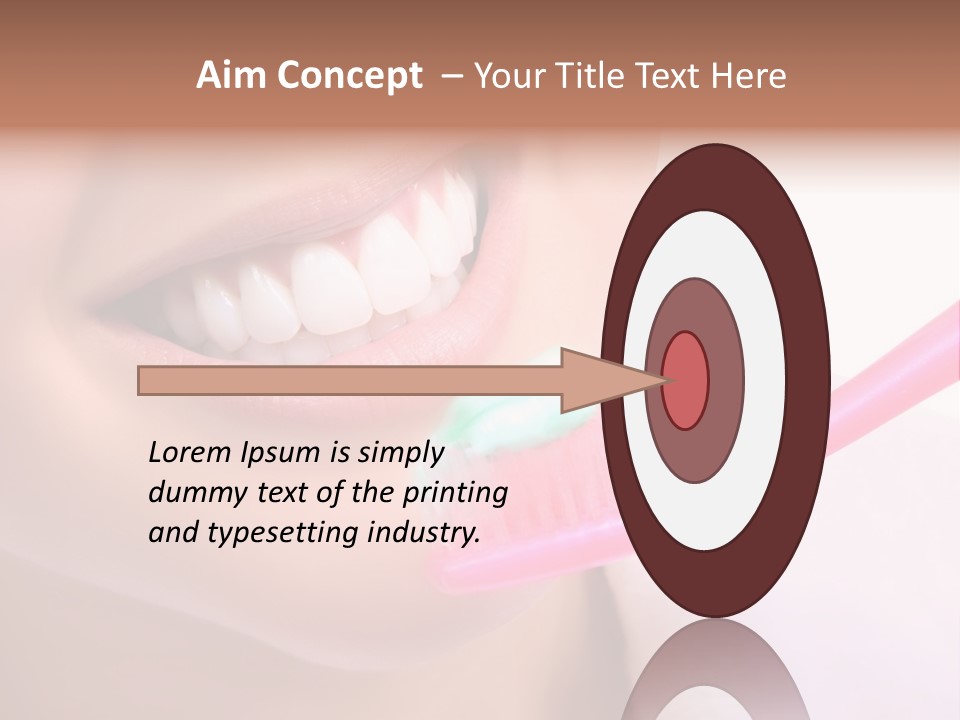 A Woman Brushing Her Teeth With A Pink Toothbrush PowerPoint Template