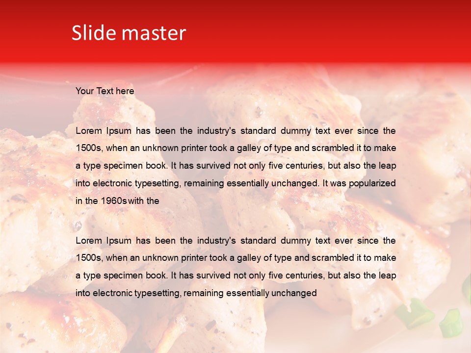 A Plate Of Chicken Skewers With Tomatoes And Ketchup PowerPoint Template