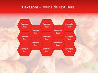 A Plate Of Chicken Skewers With Tomatoes And Ketchup PowerPoint Template