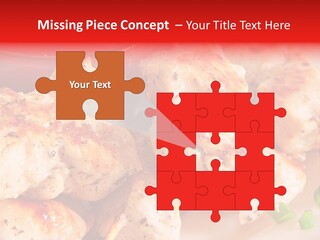 A Plate Of Chicken Skewers With Tomatoes And Ketchup PowerPoint Template