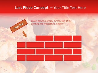 A Plate Of Chicken Skewers With Tomatoes And Ketchup PowerPoint Template