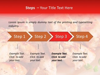 A Plate Of Chicken Skewers With Tomatoes And Ketchup PowerPoint Template