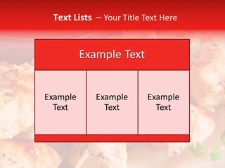 A Plate Of Chicken Skewers With Tomatoes And Ketchup PowerPoint Template