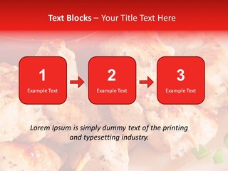 A Plate Of Chicken Skewers With Tomatoes And Ketchup PowerPoint Template