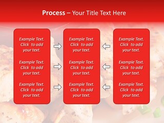 A Plate Of Chicken Skewers With Tomatoes And Ketchup PowerPoint Template