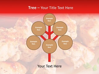 A Plate Of Chicken Skewers With Tomatoes And Ketchup PowerPoint Template