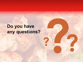 A Plate Of Chicken Skewers With Tomatoes And Ketchup PowerPoint Template