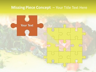 A Piece Of Fish On A Bed Of Greens On A Plate PowerPoint Template