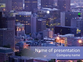 A Cityscape With A Lot Of Tall Buildings At Night PowerPoint Template