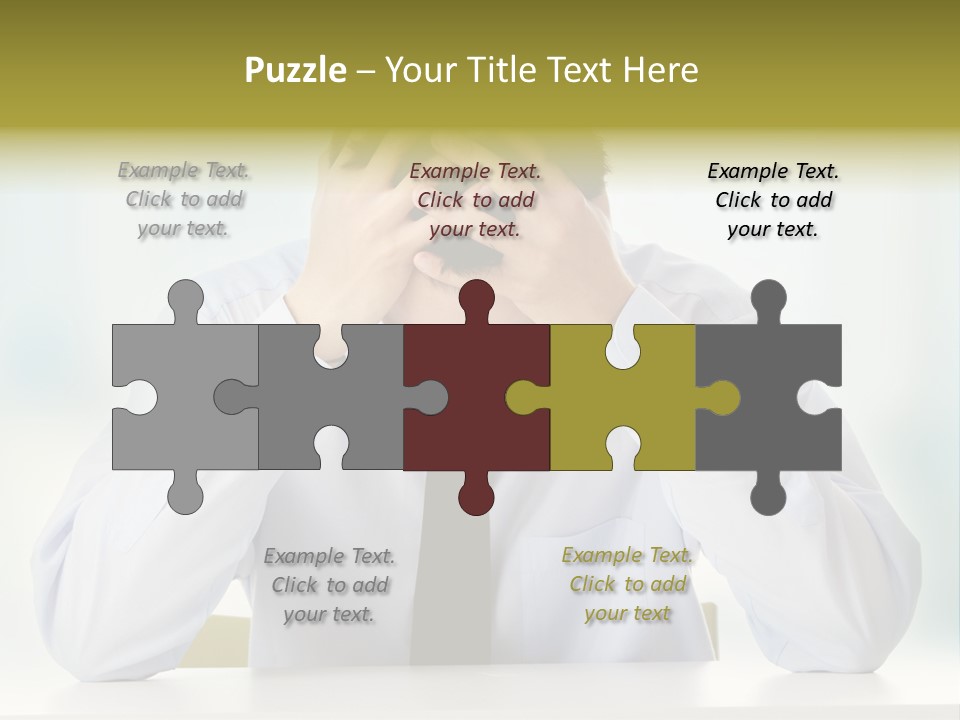 A Man Sitting At A Desk With His Hands On His Head PowerPoint Template