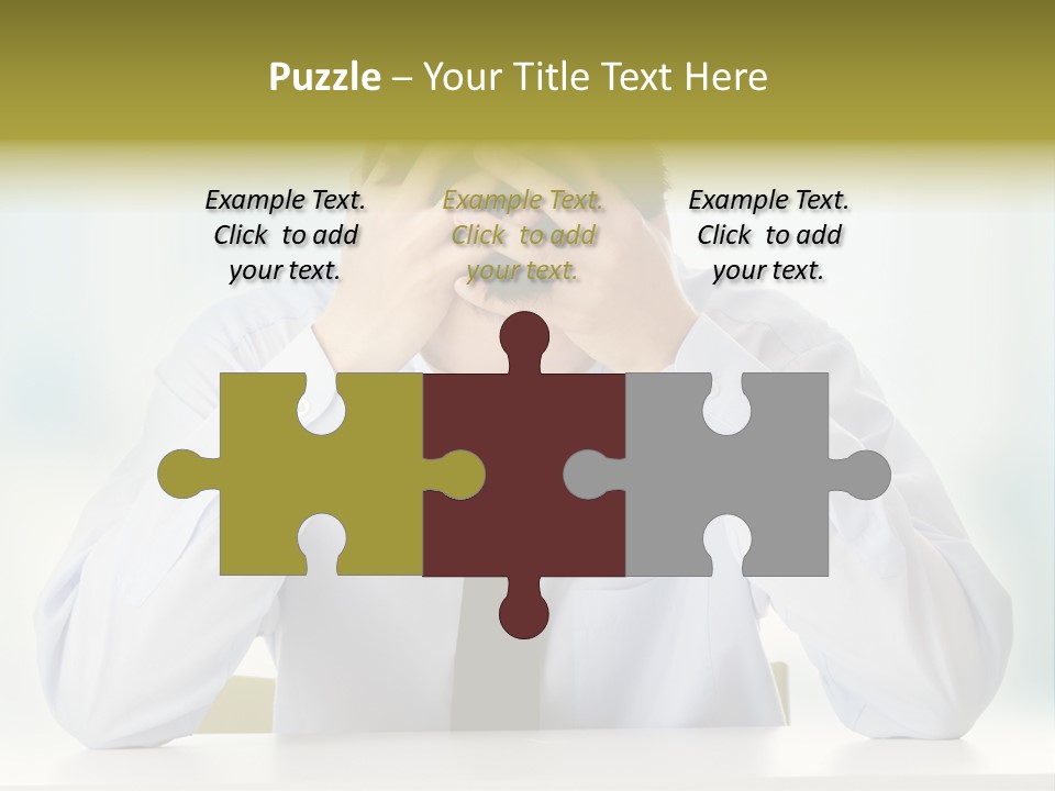 A Man Sitting At A Desk With His Hands On His Head PowerPoint Template