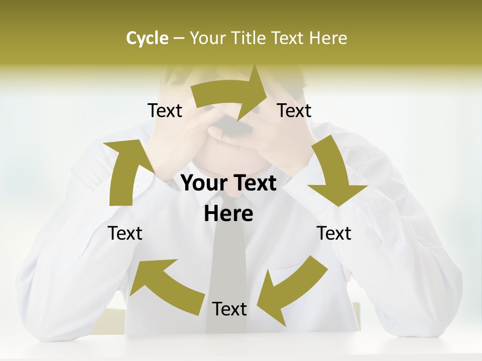 A Man Sitting At A Desk With His Hands On His Head PowerPoint Template