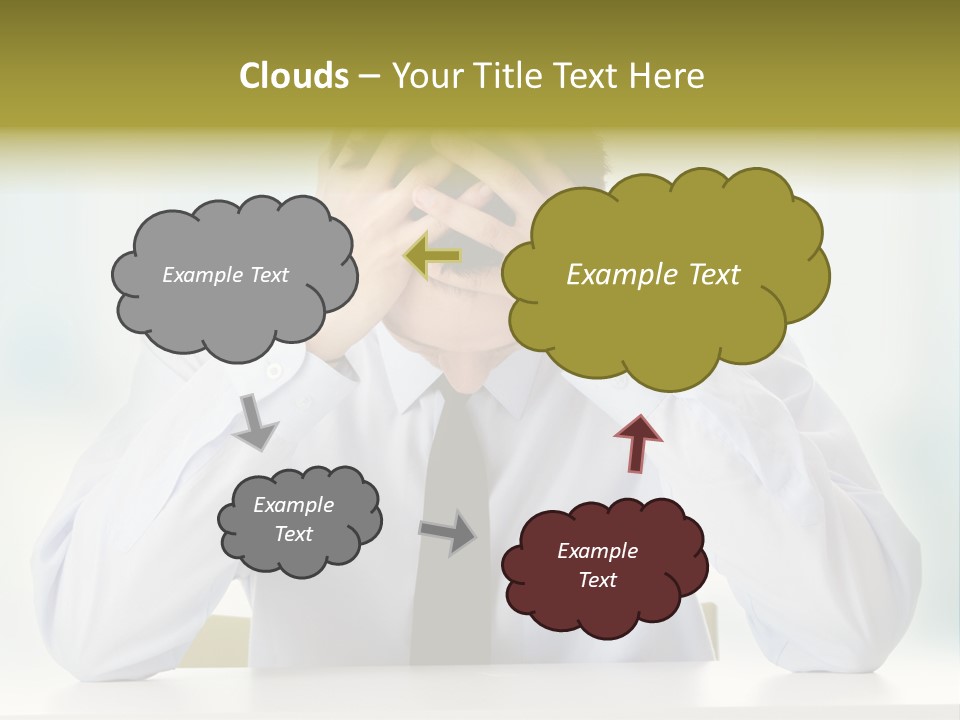 A Man Sitting At A Desk With His Hands On His Head PowerPoint Template