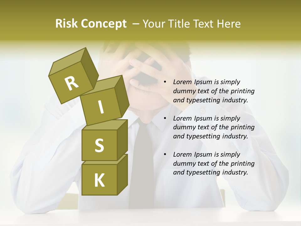 A Man Sitting At A Desk With His Hands On His Head PowerPoint Template