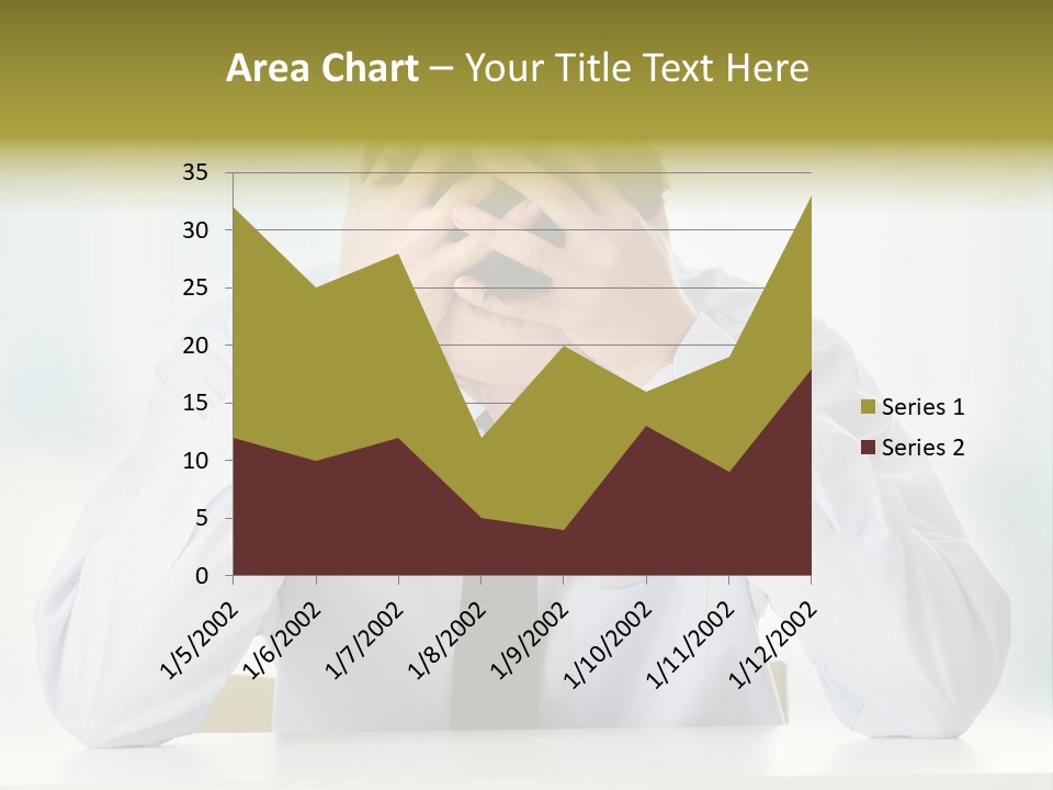 A Man Sitting At A Desk With His Hands On His Head PowerPoint Template