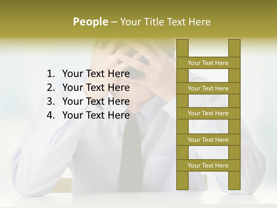 A Man Sitting At A Desk With His Hands On His Head PowerPoint Template