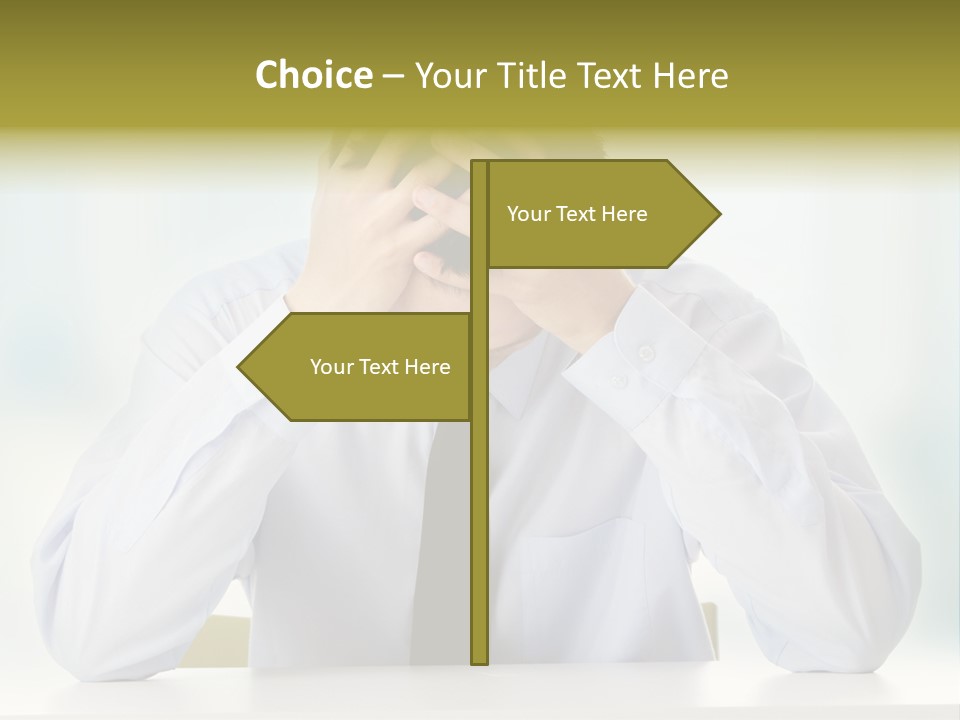 A Man Sitting At A Desk With His Hands On His Head PowerPoint Template