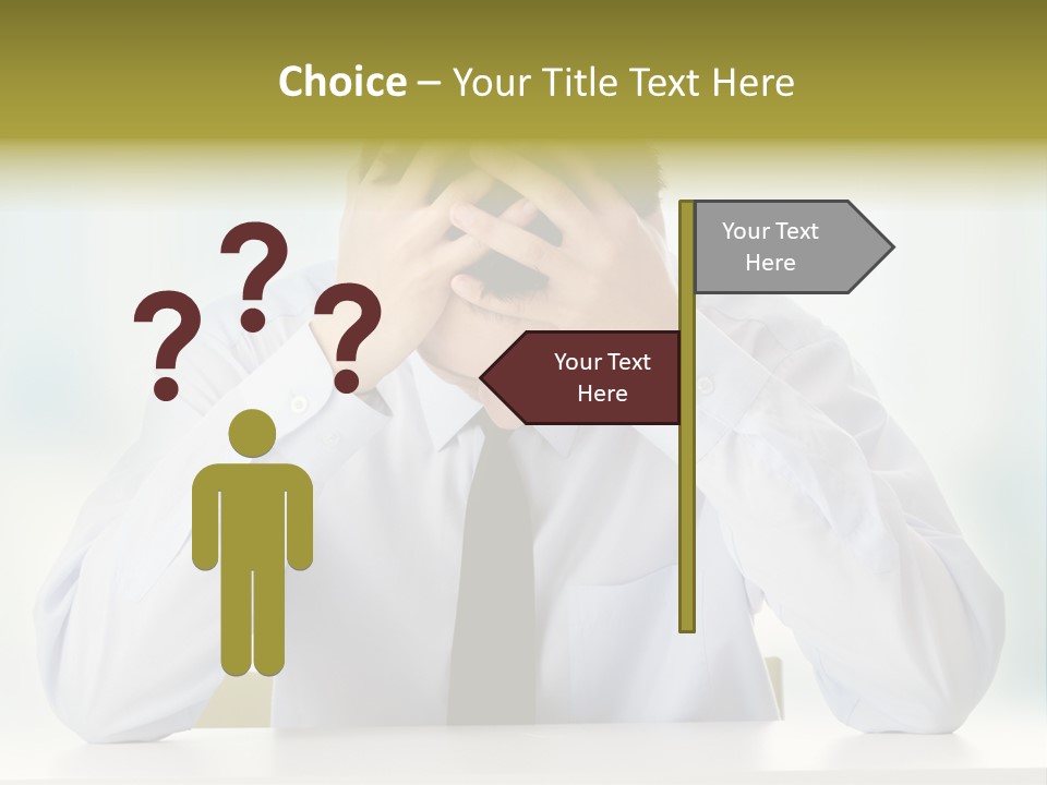 A Man Sitting At A Desk With His Hands On His Head PowerPoint Template