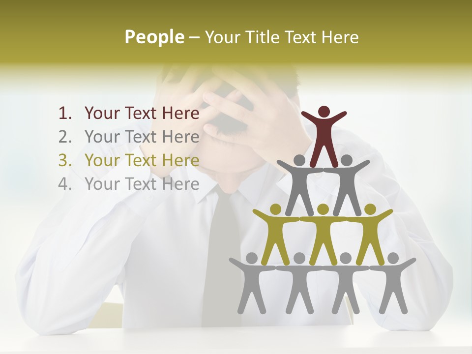 A Man Sitting At A Desk With His Hands On His Head PowerPoint Template