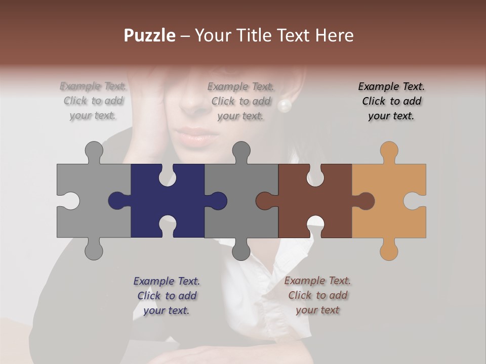 A Woman Sitting At A Desk With Her Hand On Her Head PowerPoint Template