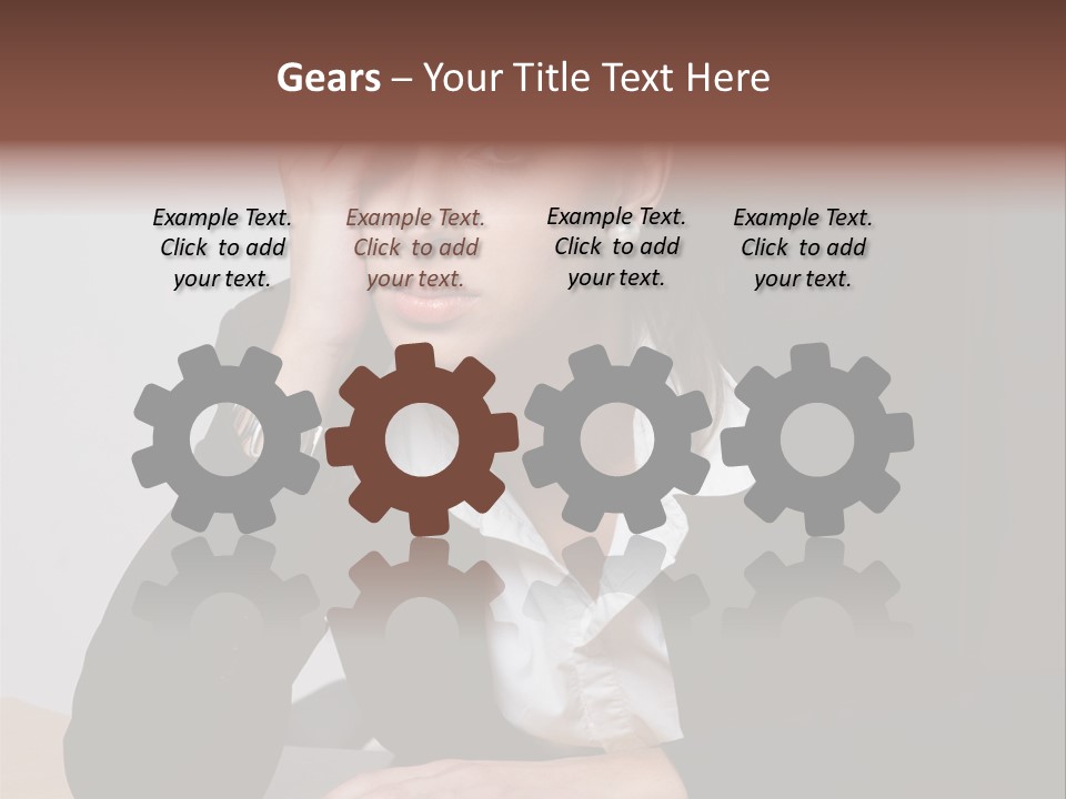 A Woman Sitting At A Desk With Her Hand On Her Head PowerPoint Template