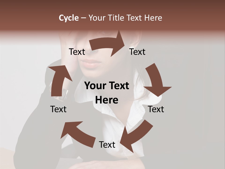 A Woman Sitting At A Desk With Her Hand On Her Head PowerPoint Template