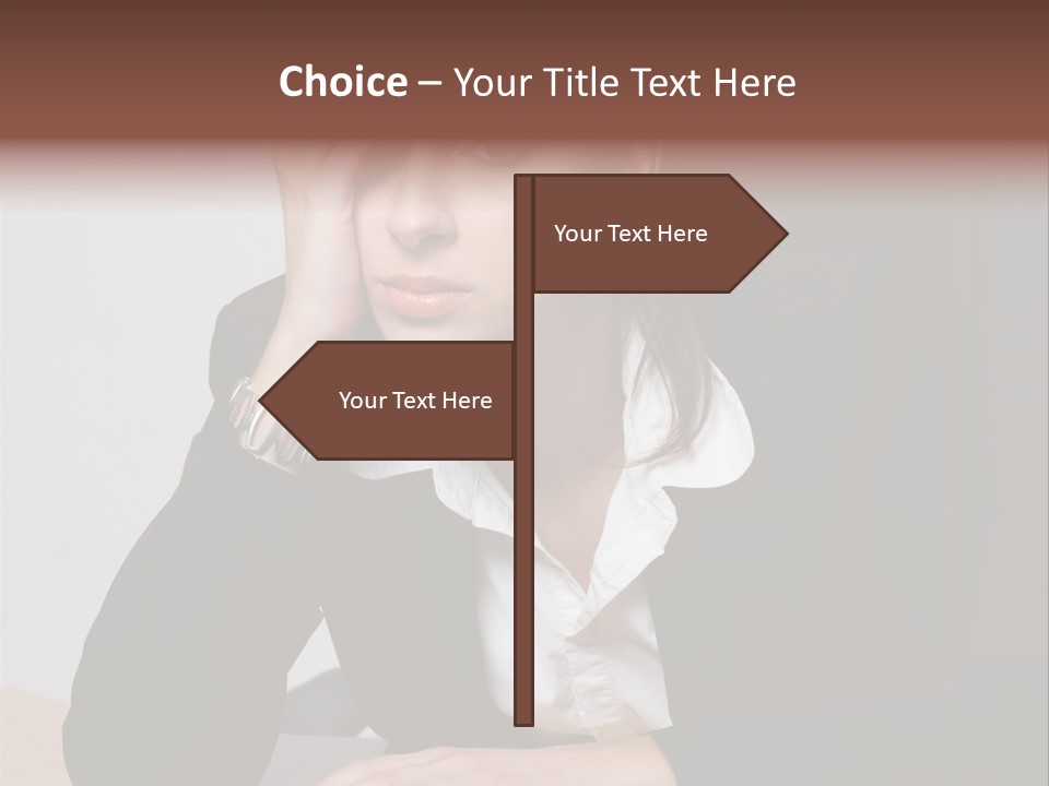 A Woman Sitting At A Desk With Her Hand On Her Head PowerPoint Template