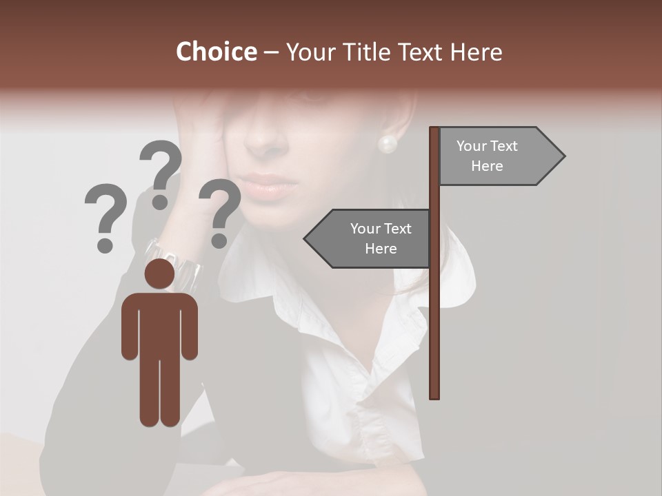 A Woman Sitting At A Desk With Her Hand On Her Head PowerPoint Template