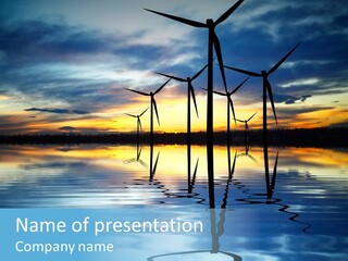 A Group Of Windmills Sitting On Top Of A Body Of Water PowerPoint Template