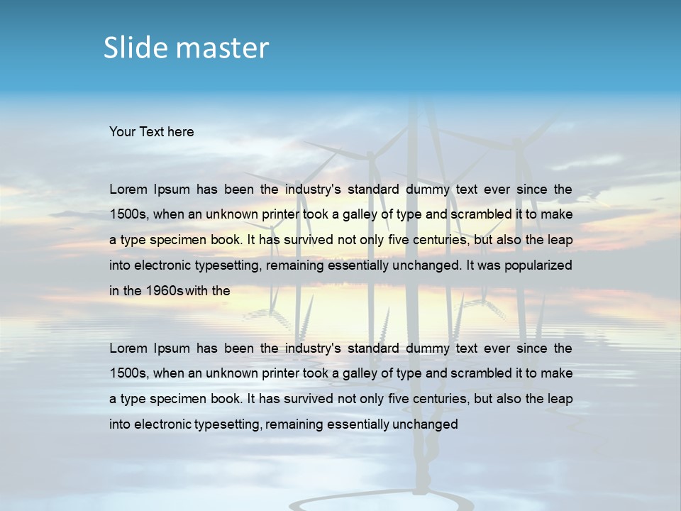 A Group Of Windmills Sitting On Top Of A Body Of Water PowerPoint Template