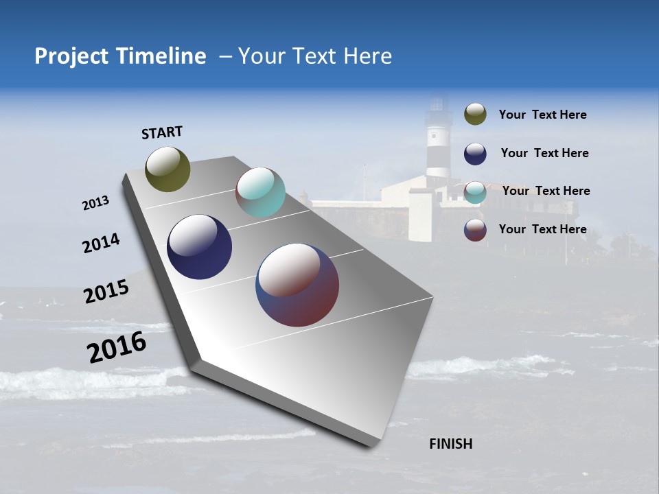 A Lighthouse Sitting On Top Of A Green Hill Next To The Ocean PowerPoint Template