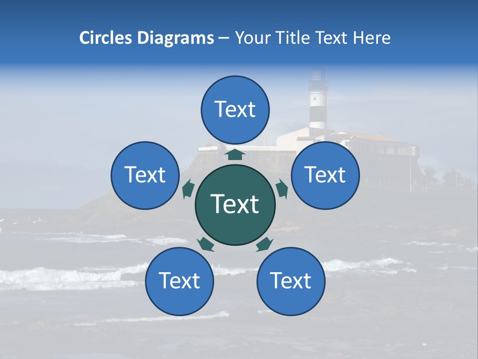 A Lighthouse Sitting On Top Of A Green Hill Next To The Ocean PowerPoint Template