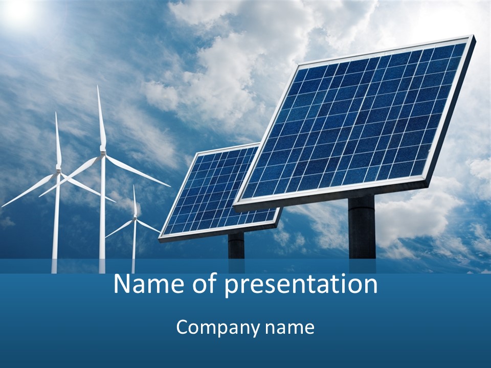 A Solar Panel And Wind Turbines On A Sunny Day PowerPoint Template