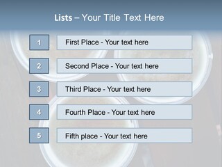 Three Cups Of Coffee Sitting On Top Of A Wooden Table PowerPoint Template