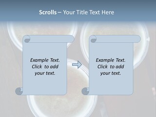 Three Cups Of Coffee Sitting On Top Of A Wooden Table PowerPoint Template
