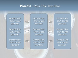 Three Cups Of Coffee Sitting On Top Of A Wooden Table PowerPoint Template