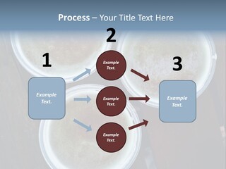 Three Cups Of Coffee Sitting On Top Of A Wooden Table PowerPoint Template