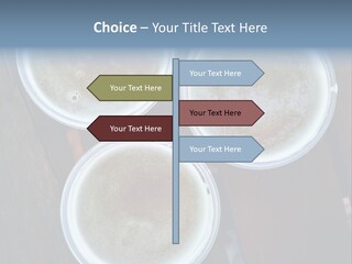 Three Cups Of Coffee Sitting On Top Of A Wooden Table PowerPoint Template